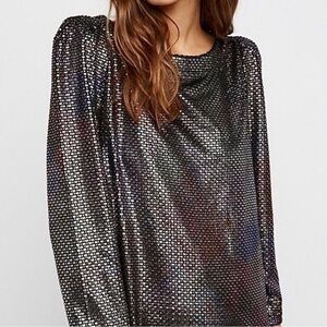Free People tunic, mini dress, metallic, rainbow, woven